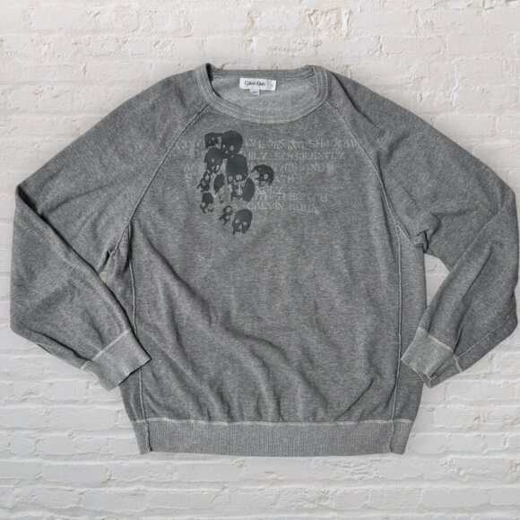 Calvin Klein Sweaters - CALVIN KLEIN Skull Quote Evening Shadow With Thee I Go 100% Cotton Gray Sweater